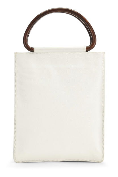 Chanel,  White Caviar Wooden Top Handle Bag, White