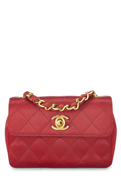 Chanel,  Red Quilted Satin Half Flap Micro, Red