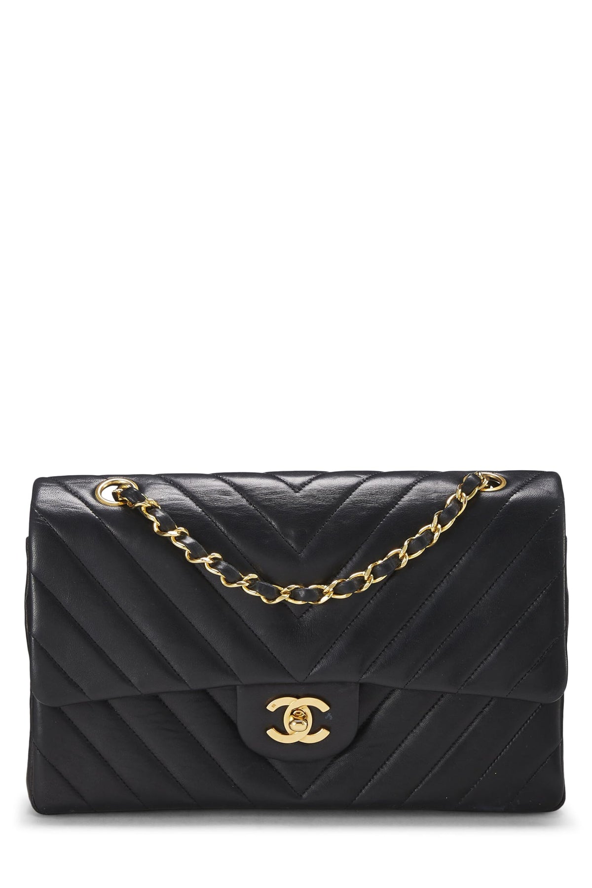 Chanel,  Black Chevron Lambskin Classic Double Flap Medium, Black
