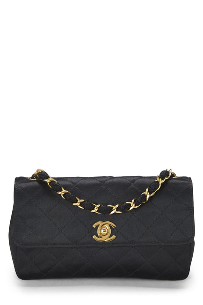 Chanel,  Black Quilted Satin Half Flap Mini, Black