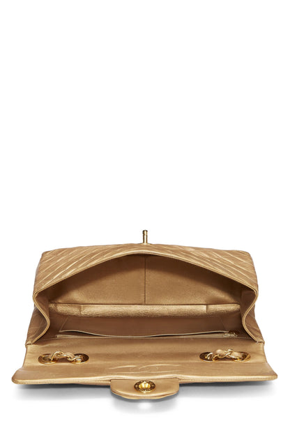 Chanel,  Gold Quilted Lambskin Half Flap Jumbo, Gold