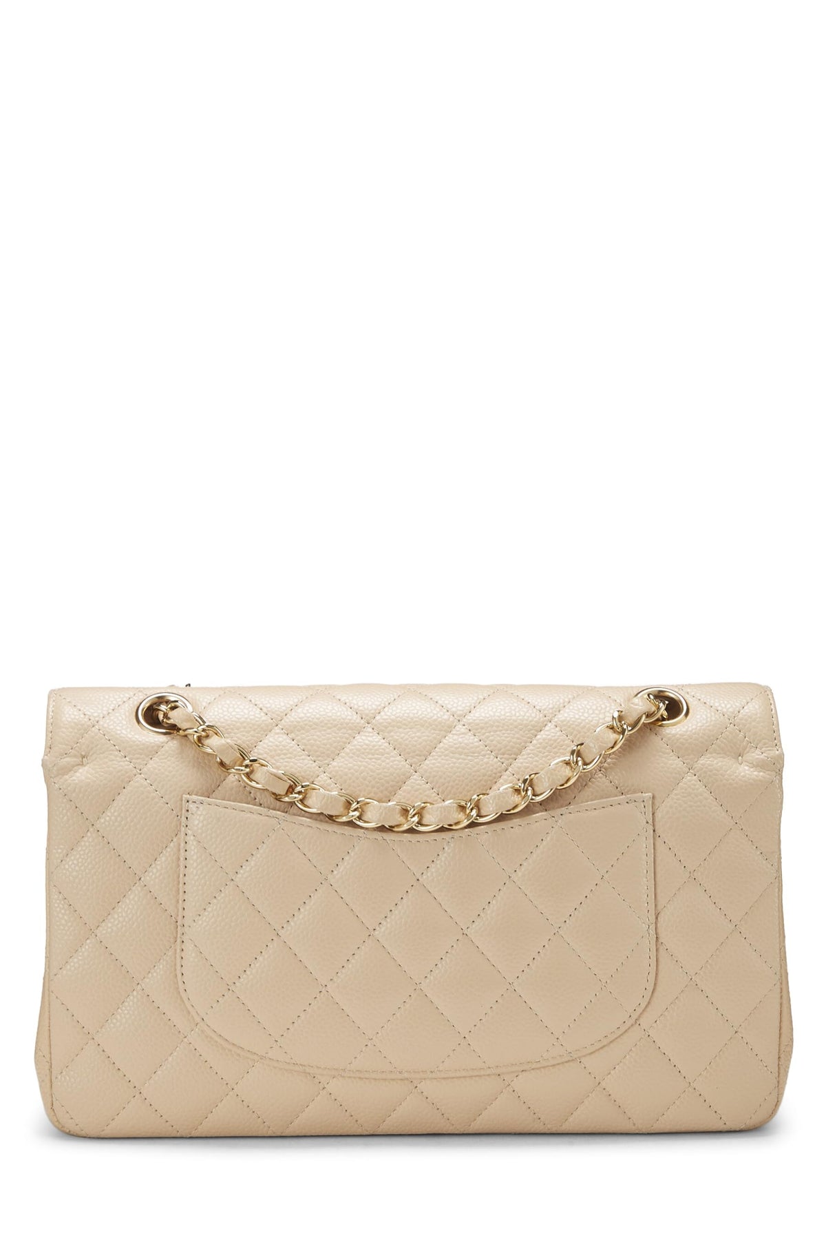 Chanel,  Beige Quilted Caviar Classic Double Flap Medium, Beige