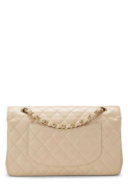 Chanel,  Beige Quilted Caviar Classic Double Flap Medium, Beige
