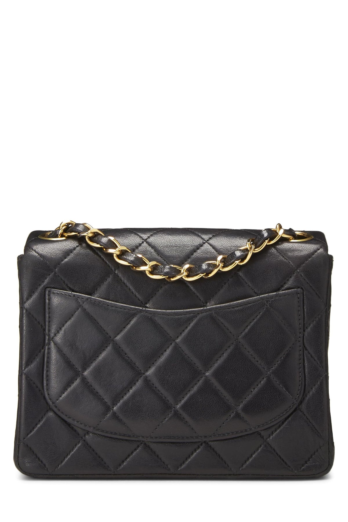 Chanel,  Black Quilted Lambskin Half Flap Mini, Black