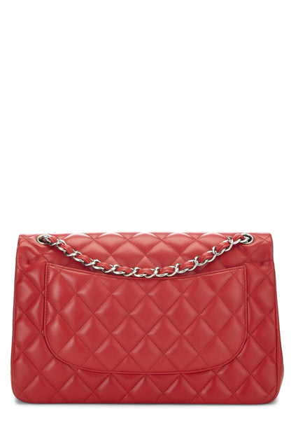 Chanel,  Red Quilted Lambskin New Classic Double Flap Jumbo, Red