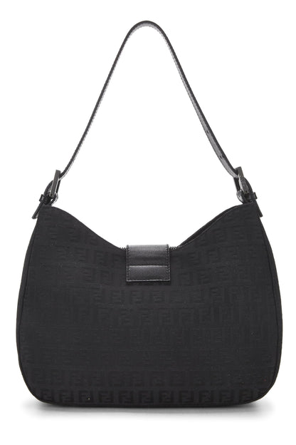 Fendi,  Black Zucchino Canvas Shoulder Bag, Black