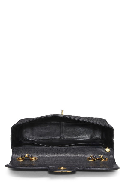 Chanel,  Black Chevron Caviar Half Flap Maxi, Black