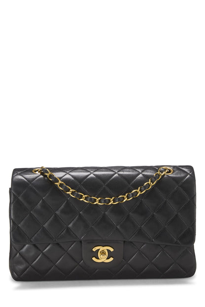 Chanel,  Black Quilted Lambskin Classic Double Flap Medium, Black