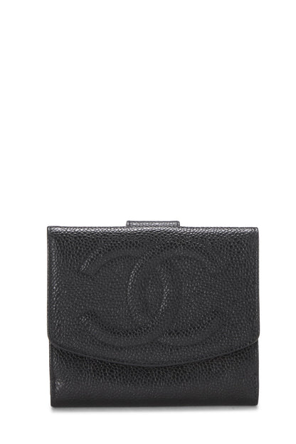Chanel,  Black Caviar Timeless 'CC' Compact Wallet, Black