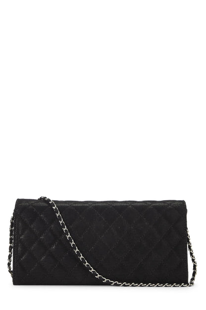 Chanel,  Black Quilted Nubuck East/West Wallet On Chain (WOC), Black