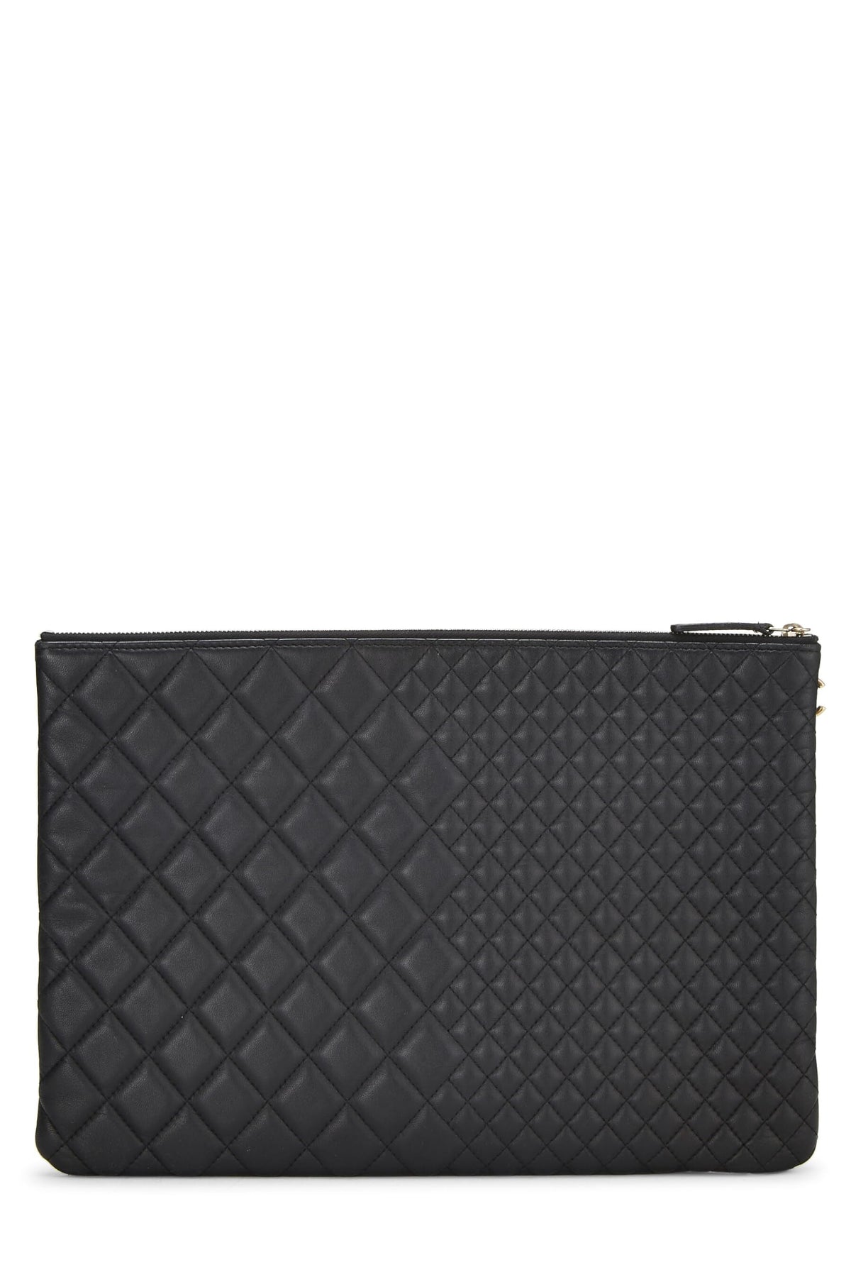 Chanel,  Black Quilted Lambskin O Case Zip Pouch Large, Black