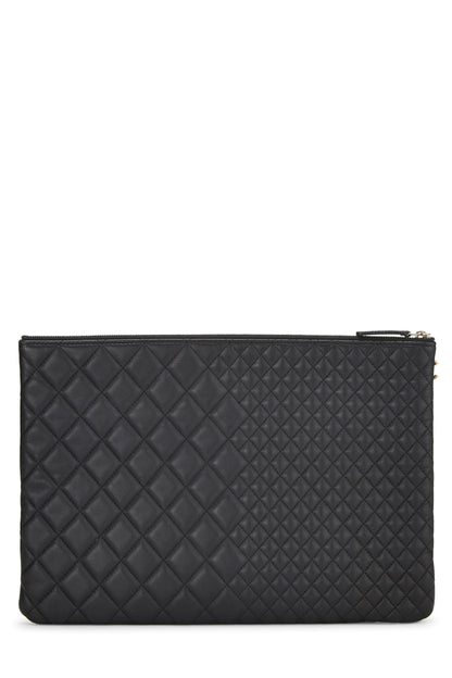 Chanel,  Black Quilted Lambskin O Case Zip Pouch Large, Black