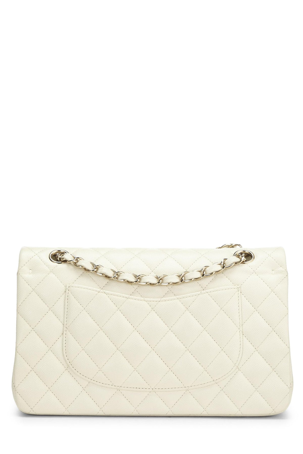 Chanel,  White Quilted Caviar Classic Double Flap Medium, White