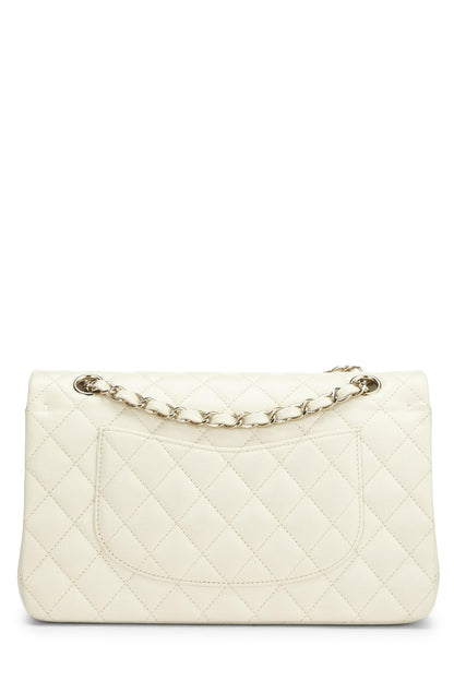 Chanel,  White Quilted Caviar Classic Double Flap Medium, White