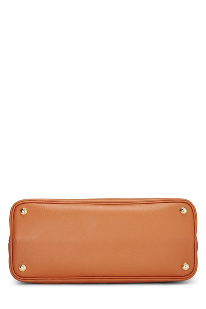 Prada,  Orange Saffiano Leather Cuir Double Tote Medium, Orange