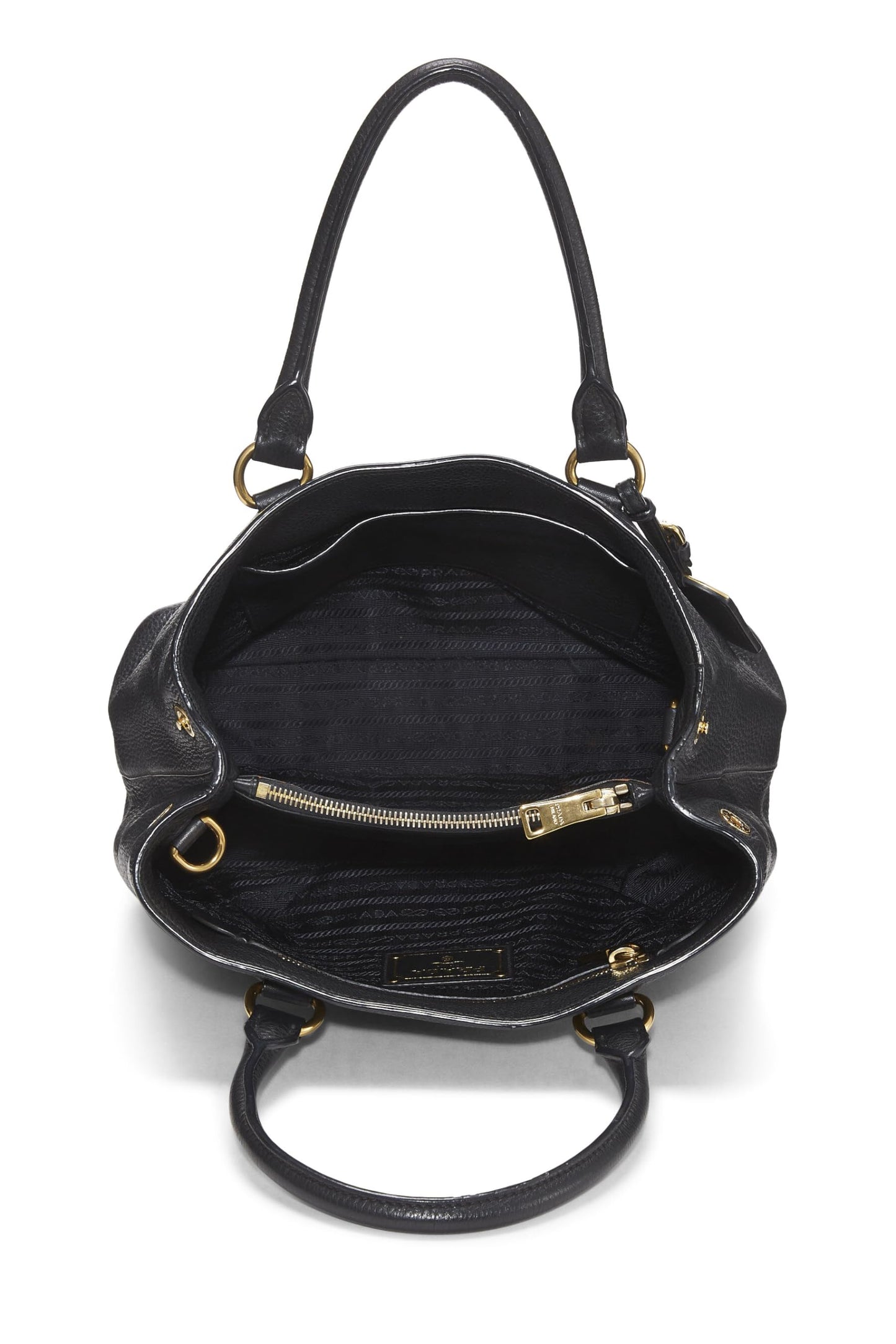 Prada,  Black Vitello Daino Convertible Handbag Small, Black