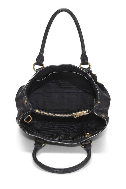 Prada,  Black Vitello Daino Convertible Handbag Small, Black