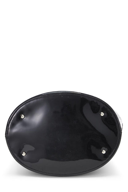 Chanel,  Black Perforated Patent Leather Vertical Bucket Tote, Black