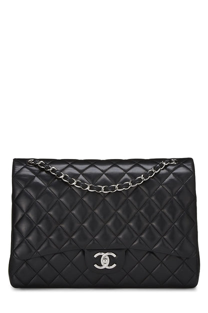 Chanel,  Black Quilted Lambskin New Classic Double Flap Maxi, Black