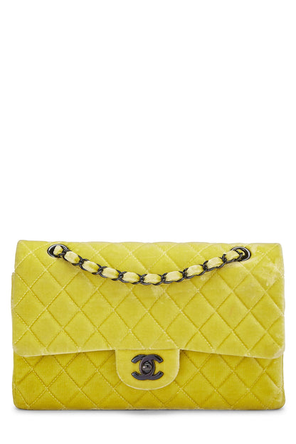 Chanel,  Yellow Quilted Velvet Classic Double Flap Medium, Yellow