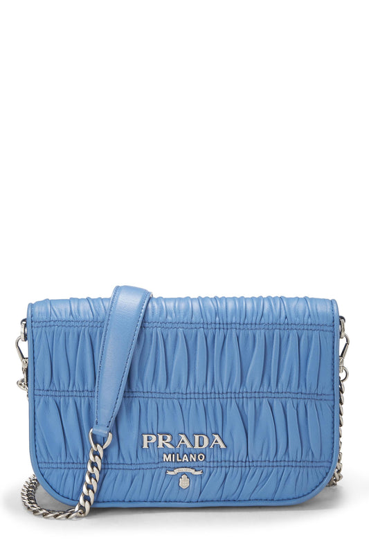 Prada,  Blue Nappa Gaufre Shoulder Bag, Blue