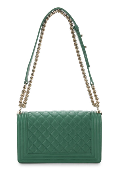 Chanel,  Green Quilted Lambskin Boy Bag Medium, Green
