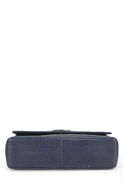 Chanel,  Navy Caviar Diagonal Quilted Shoulder Bag Jumbo, Navy