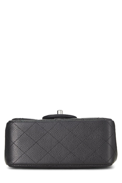 Chanel,  Black Quilted Caviar Classic Square Flap Mini, Black