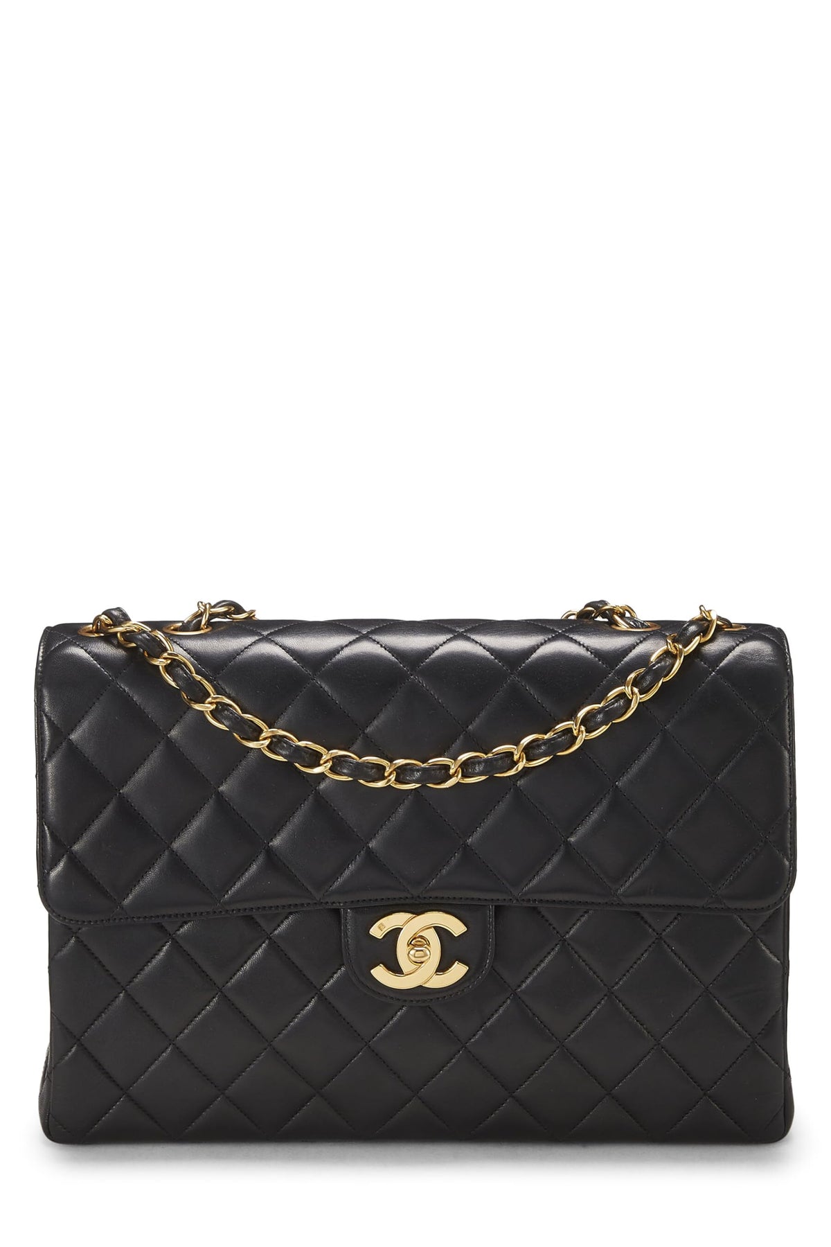 Chanel,  Black Quilted Lambskin Half Flap Jumbo, Black