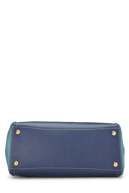 Prada,  Blue Bi-Color Saffiano Tote, Blue