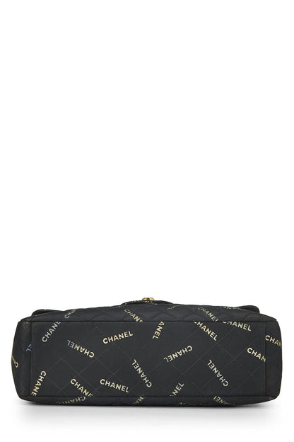 Chanel,  Black Canvas Logo Half Flap Maxi, Black