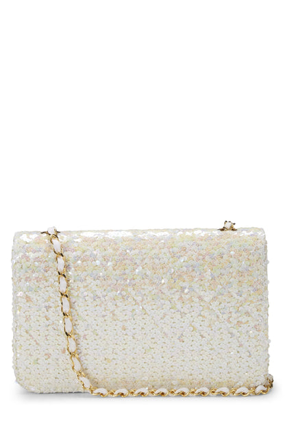 Chanel,  White Sequin Half Flap Medium, White