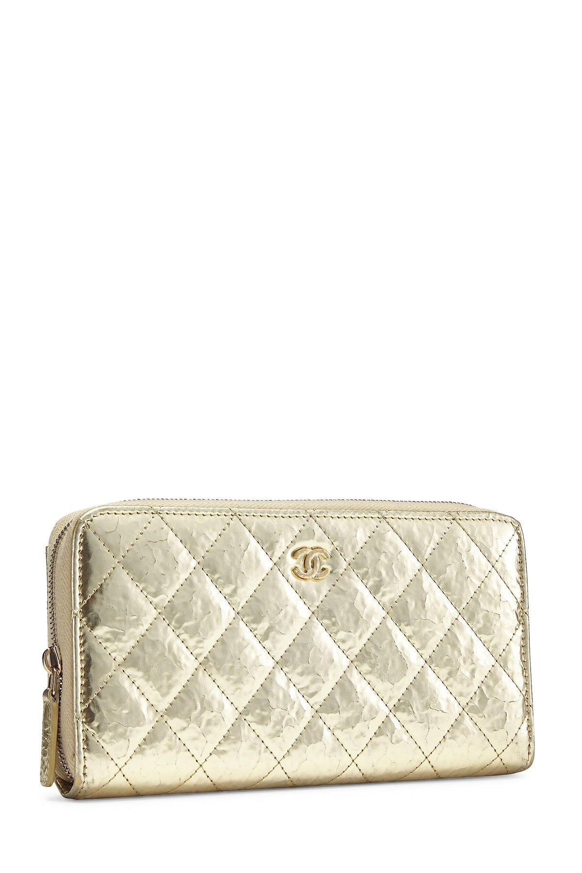 Chanel,  Gold Calfskin Zip Around Wallet, Gold