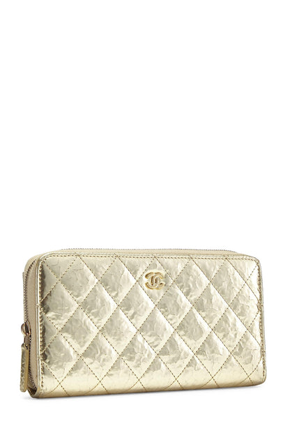 Chanel,  Gold Calfskin Zip Around Wallet, Gold