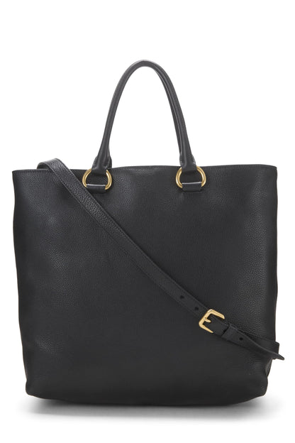 Prada,  Black Vitello Daino Phenix Convertible Shopping Tote, Black
