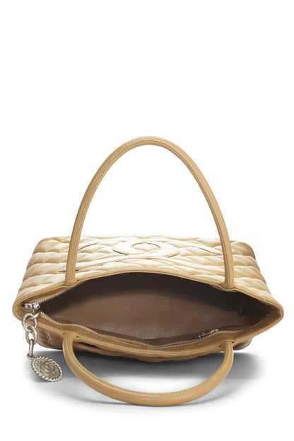 Chanel,  Beige Quilted Caviar Medallion Tote, Beige