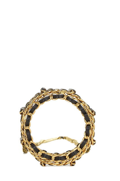 Chanel,  Black Leather & Gold Chain Link Bottle Holder, Black