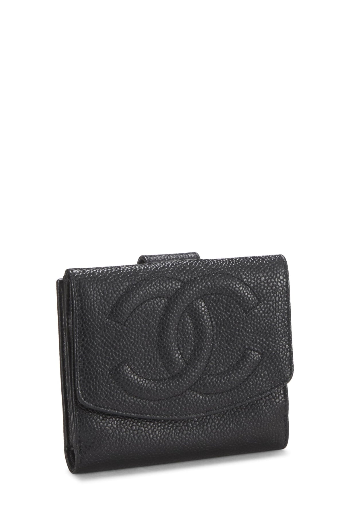 Chanel,  Black Caviar Timeless 'CC' Compact Wallet, Black