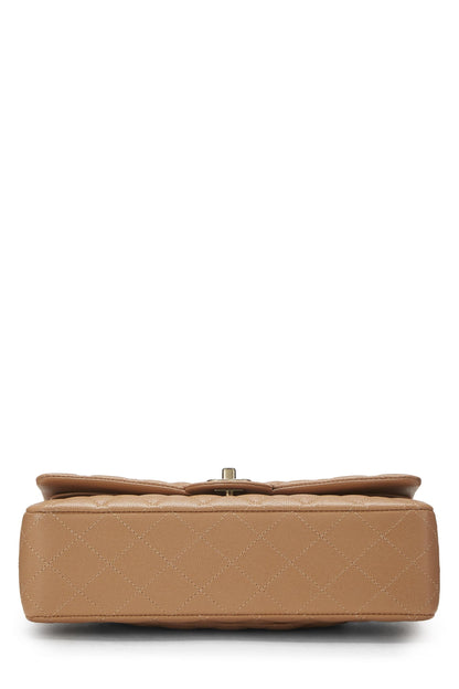 Chanel,  Beige Quilted Caviar Classic Double Flap Medium, Beige