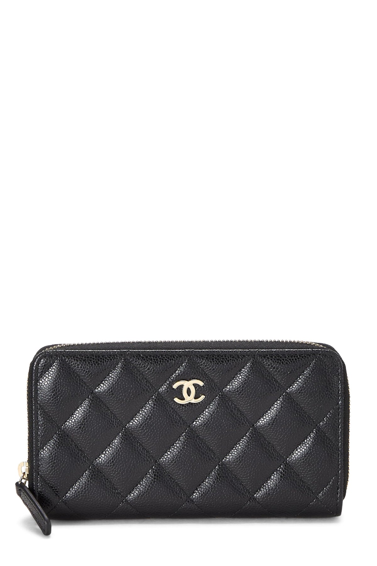 Chanel,  Black Quilted Caviar Zippy Small, Black