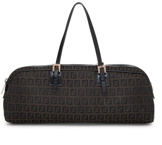 Fendi,  Black Zucchino Boston Bag Long, Black