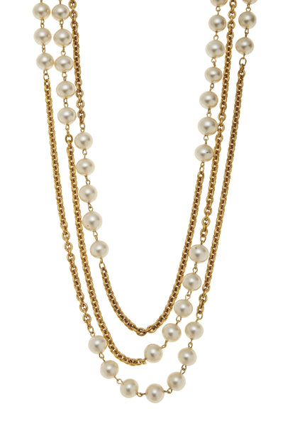 Chanel,  Gold & Faux Pearl Necklace XL, Gold