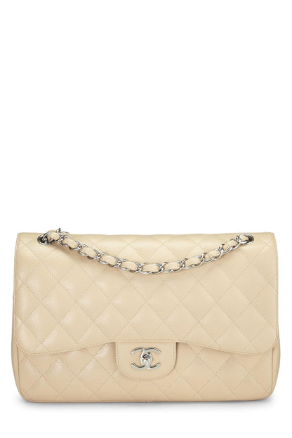 Chanel,  Beige Quilted Caviar New Classic Flap Jumbo, Beige