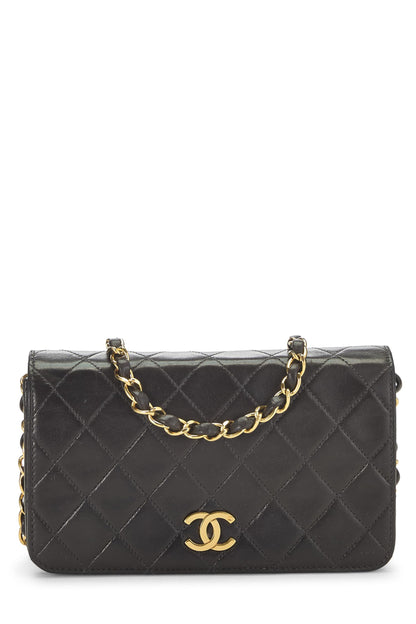 Chanel,  Black Quilted Lambskin Snap Full Flap Mini, Black