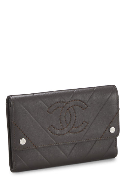 Chanel,  Brown Calfskin Chevron Wallet, Brown