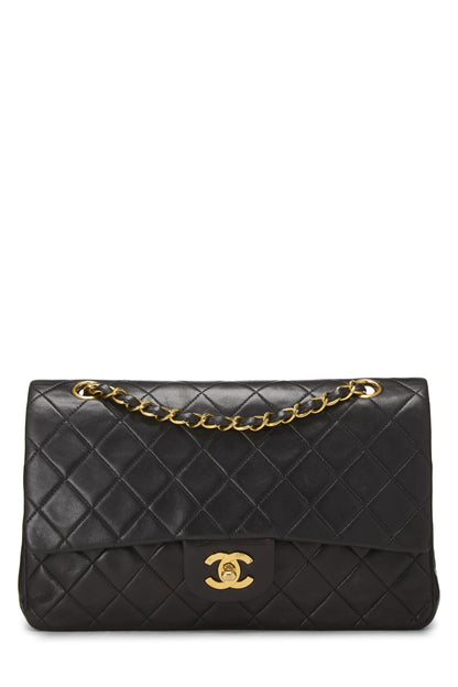 Chanel,  Black Quilted Lambskin Classic Double Flap Medium, Black