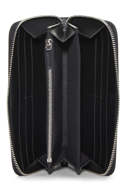 Fendi,  Black Zucca Leather Zip Around Wallet, Black