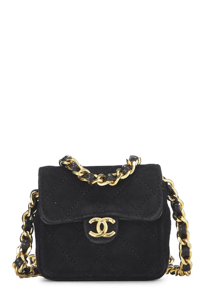 Chanel,  Black Quilted Suede Half Flap Micro, Black
