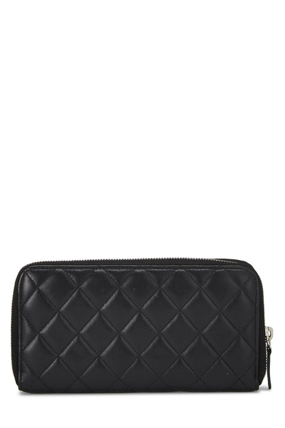 Chanel,  Black Quilted Lambskin Zip Around Wallet, Black