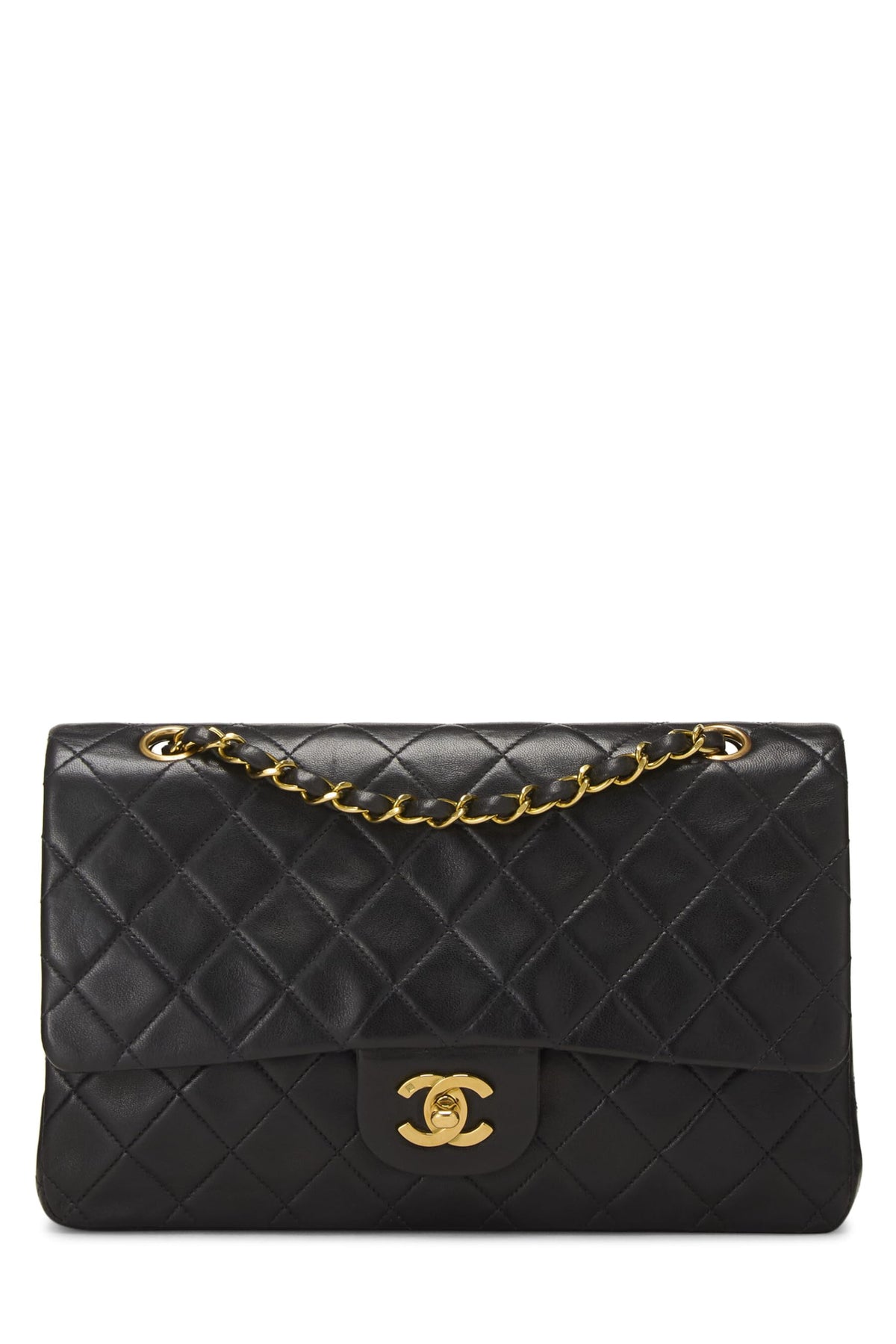 Chanel,  Black Quilted Lambskin Classic Double Flap Medium, Black